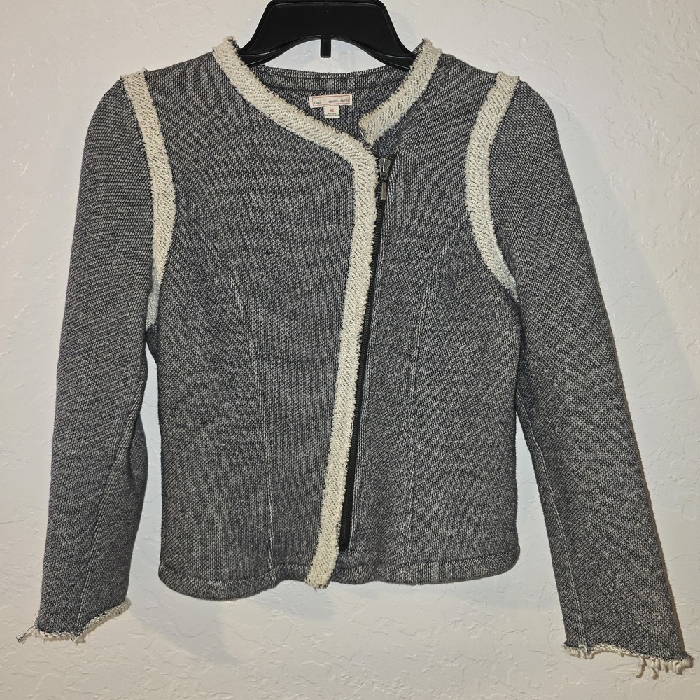Gap Women's XS Blue/White Moto Jacket Navy Uniform Asymmetrical Zip unhemmed